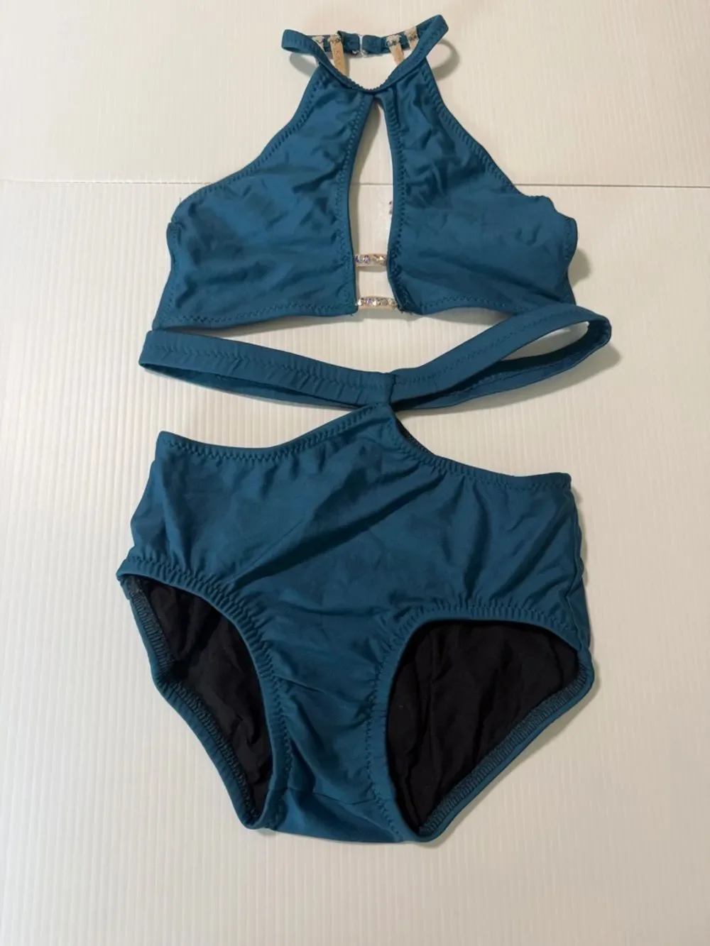 Custom made dance costume blue bling 2 piece style LC-large child
